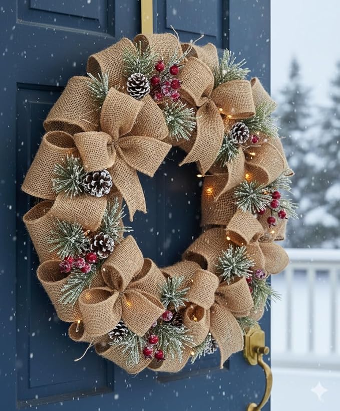 3 Pack Burlap Garland and Wreath Ribbon Wide 5" x 15 Yards Natural Jute 5 Inch 15-feet 3 Rolls, (Natural, 5Inch X 15yards) not Wired
