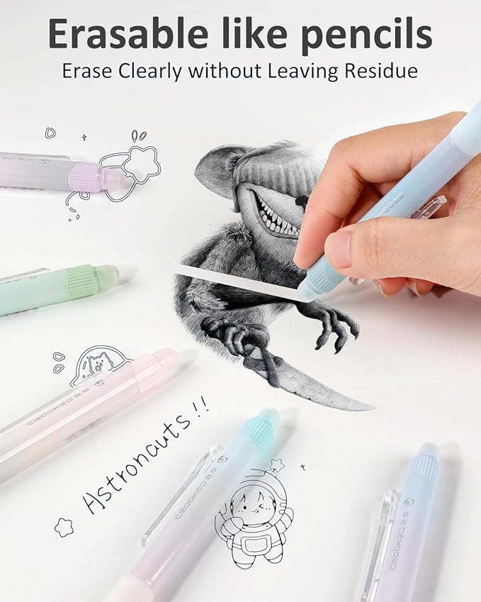 Erasable Pens, 6 Pack Fine Point 0.5mm Black Erasable Gel Pens with 360°Rotating Erasers, Make Mistakes Disappear, Comfort Grip for Drawing, Writing, Planning, and Crossword Puzzles (Black Ink)