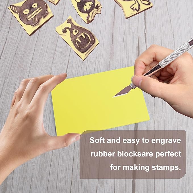 KUKLIPJIM 25 Pcs 4""x6"" Rubber Carving Blocks, Linoleum Blocks, Stamp Carving Blocks for Printmaking, Linocut Artists, Crafts and More,(Yellow)