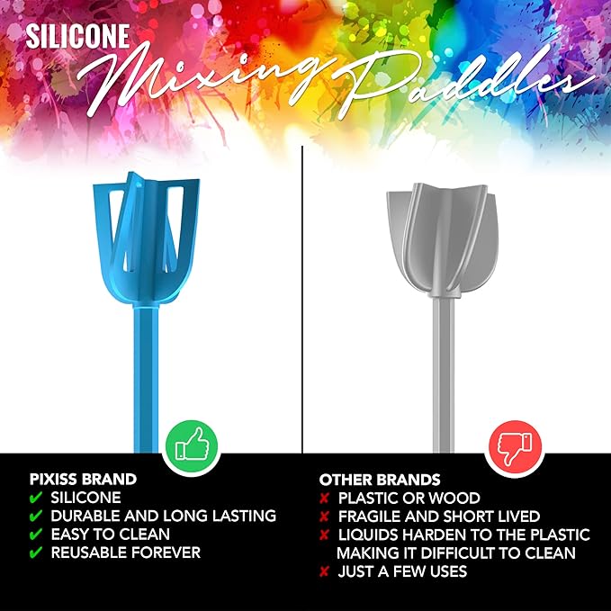 Epoxy Resin Mixer Silicone Paddles - 12 Reusable Pixiss Multipurpose Bidirectional Paint Stirrer for Drill Epoxy & Paint Mixer Drill Attachment - Paint Stirrers Epoxy Stirrer - Paint Mixer for Drill