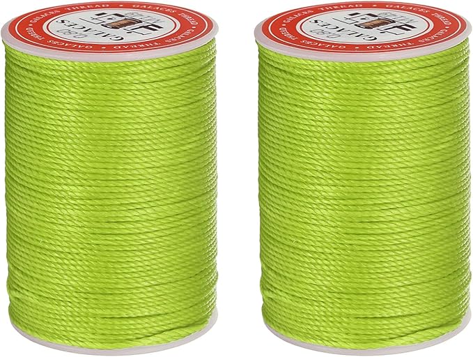 uxcell Round Leather Sewing Waxed Thread, 55m / 60 Yards Polyester Wax String, 0.80mm Wax Stitching Cord for Leather Crafts, Bookbinding, Bracelets Braided, Bright Green, 2pcs
