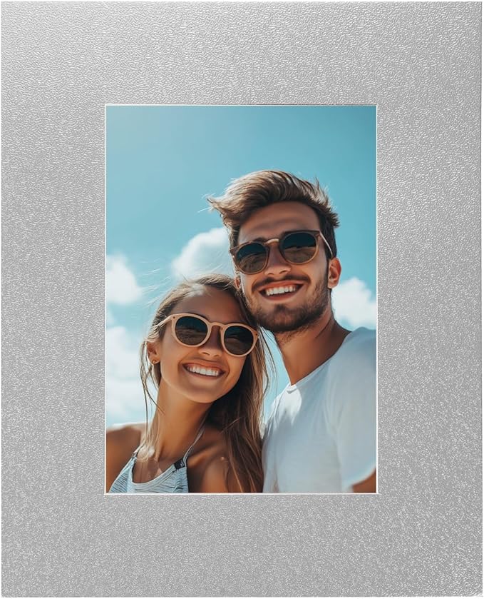 uxcell Picture Mats, 8 x 10 Mat Board Center for 5 x 7 Pictures Acid Free White Core Bevel Cut Frame Mattes with Backing for Display Art Measuring, Silver