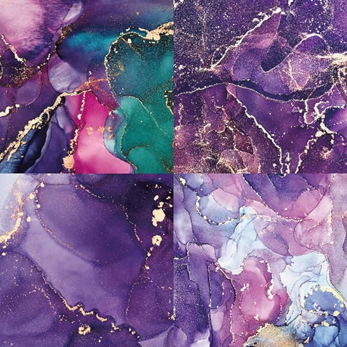 Colored Marble Scrapbook Paper Pad 6x6 – Rose Pink Purple Gold Patterned Paper Scrapbooking CardStock, Decorative Craft Origami Paper Junk Journal, Single-Sided Decopodge Paper Supplies-24Pcs