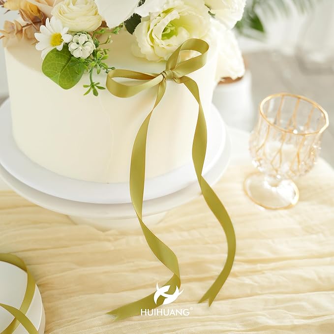 HUIHUANG Gold Satin Ribbon 1/2 inch X 50 Yards Continuous, Golden Double-Faced Satin Ribbon for Gift Wrapping, Bows, DIY Crafts, Flower Bouquet, Wedding Bridal Shower Decor, Hairs