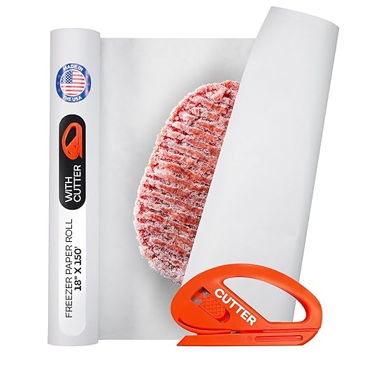 White Freezer Paper Roll 18" x 1800" (150 feet) with Cutter - USA-made Freezer Paper for Meat & Fish - Poly-Coated Food Wrapping Material for Freezing - Barrier Against Air & Moisture by IDL Packaging
