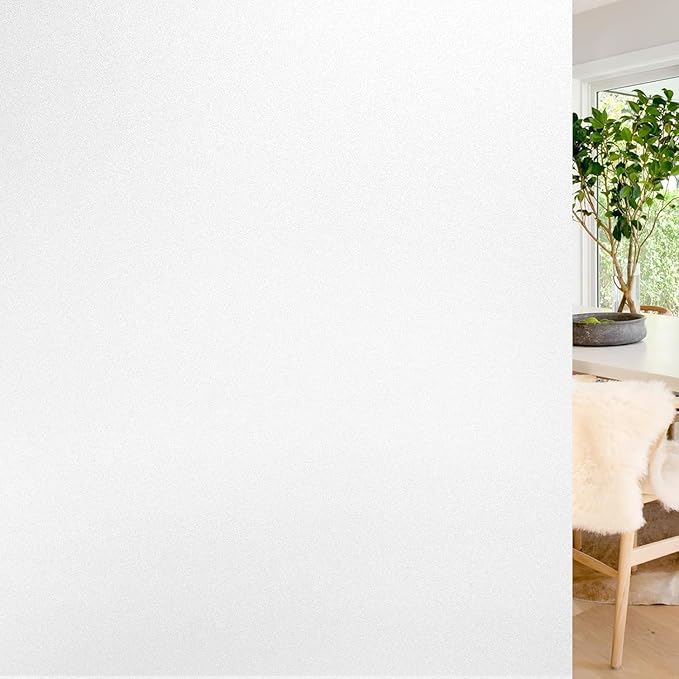 rabbitgoo Window Privacy Film, Non-Adhesive Frosted Glass Window Film for Bathroom, Static Cling Heat Blocking Stickers for Home Indoor Opaque Frosting Coverings House Tint, Matte White 29.5" x 118.1"