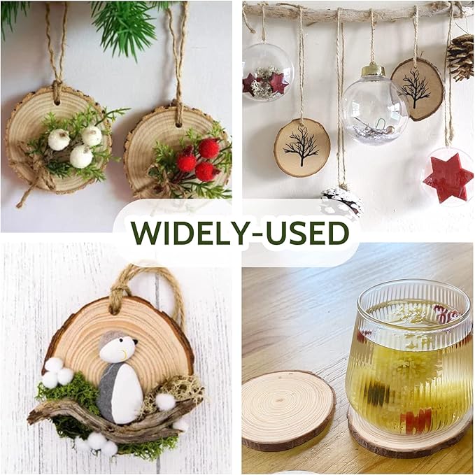 Falling in Art 3.1-4 Inches Natural Wood Slices Set for Crafts - 25Pcs Round Wood Discs with Pre-drilled Hole for DIY Projects, Christmas Ornaments and Wedding Decoration