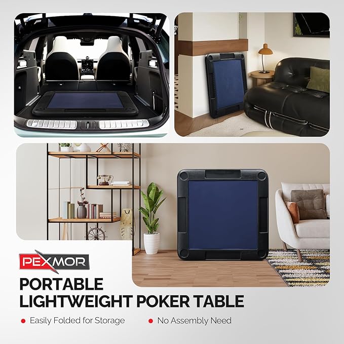 PEXMOR 35" Foldable Mahjong Table, 4 Player Card Game Table w/Cup Holders & Chip Grooves, Portable Folding Poker Domino Board Game Table for Blackjack, Texas Hold'em, Jigsaw Puzzles Game (Blue, 35")