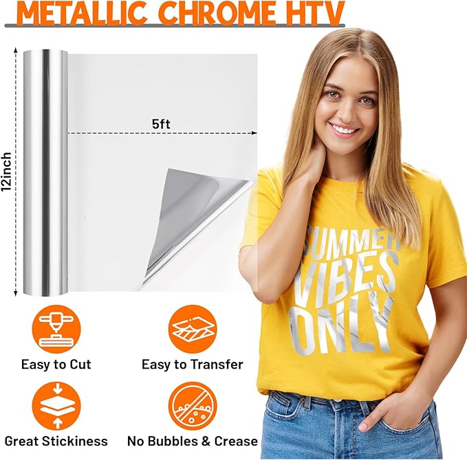 TECKWRAP HTV Heat Transfer Vinyl - 12" x 5ft Silver HTV Iron on Vinyl for t-Shirts Easy to Cut & Weed for All Cutter Machine & Heat Press Machine