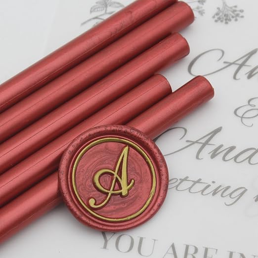 52pcs Wine Red Wax Sealing Sticks, Andotopee Glue Gun Adhesive Seal Sticks for Stamp Seals, Premium Sealing Wax for Envelope Seals Wedding Invitation Craft Adhesive, Great Gift Ideas (Mini Size)