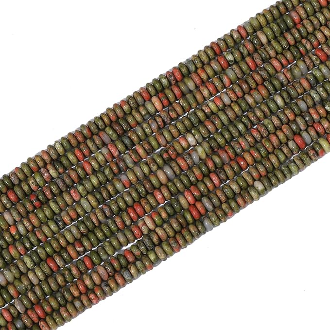 Natural Unakite Disk Stone Beads 4x2mm 160pcs Rondelle Loose Semi Gemstone Beads for Jewelry Making Design