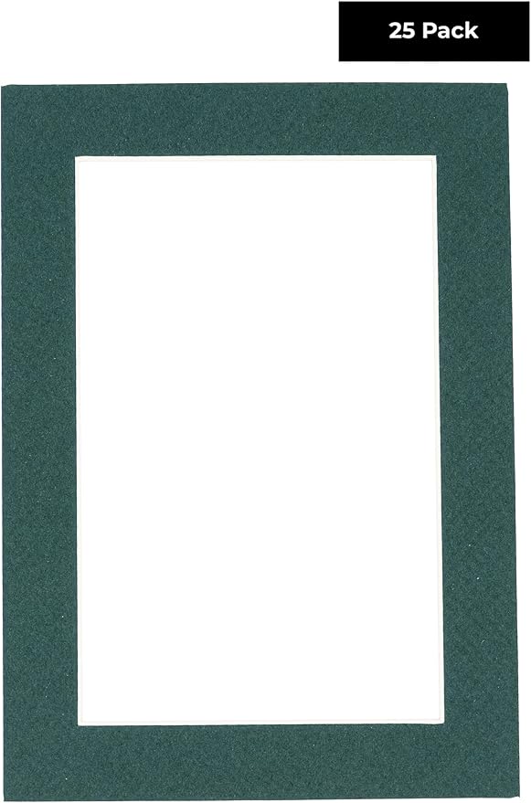 Pack of 25 Acid Free 8x10 Mats Bevel Cut for 5.5x8.5 Photos - Forest Green Precut Matboards For Pictures, Photos, Framing - 4-ply Thickness