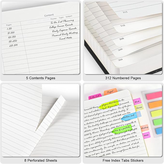 Lined Notebook Journal for Women Men, Large A5 College Ruled Notebook, 312 Numbered Pages Notebooks for Work, 100gsm Paper Daily Journal, Hardcover Vegan Leather Journals for Writing Office, Purple