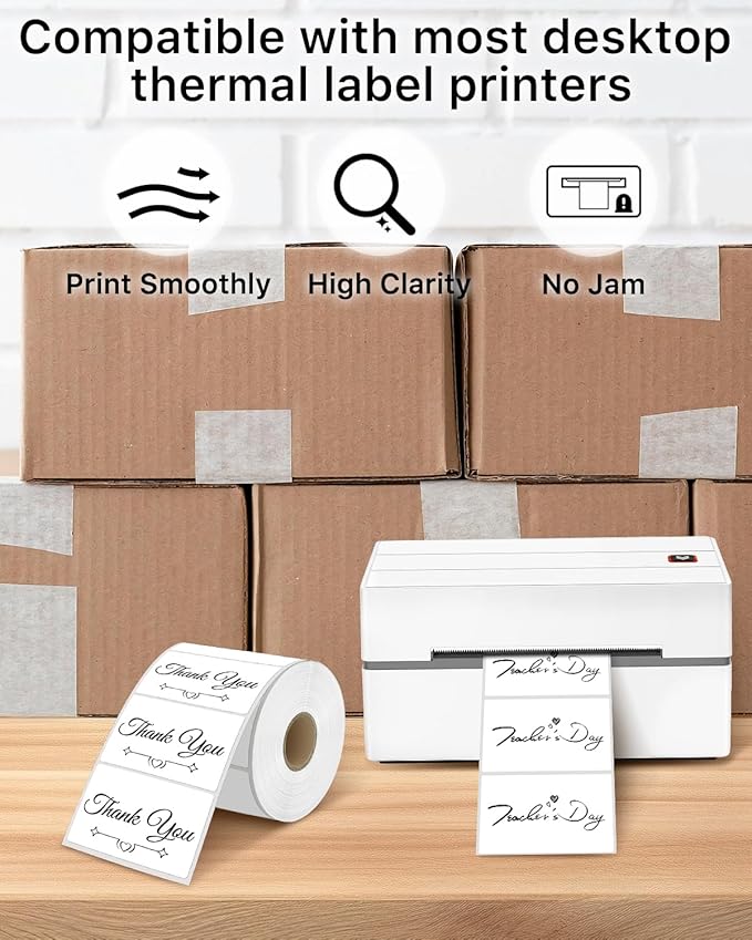 iEager 3" x 2" Thermal Labels, Rectangle Thermal Printer Stickers, Self-Adhesive Durable Sticker with Perforation Line, 500 Labels/Roll, White