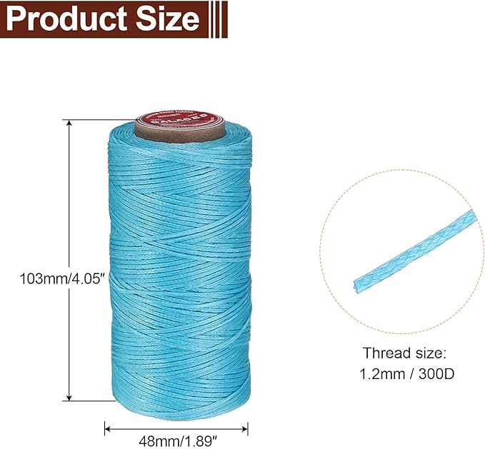 uxcell Flat Leather Sewing Waxed Thread, 140m / 153 Yards Polyester Wax String, 300D Wax Stitching Cord for Leather Crafts, Bookbinding, Bracelets Braided, Lake Blue