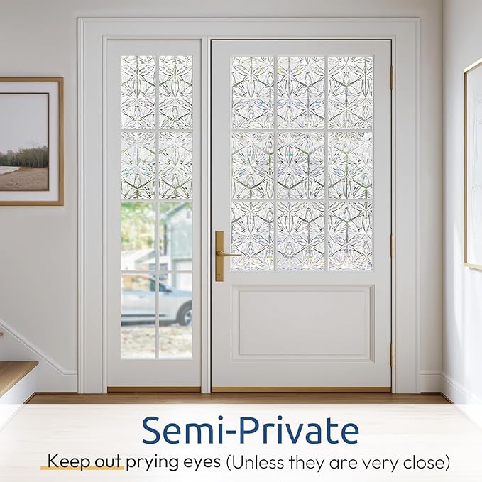 rabbitgoo Window Privacy Film Stained Glass Window Film, Decorative Stickers Removable UV Sun Blocking Clings Door Coverings, Diamond Pattern, 23.6 x 78.7 inches