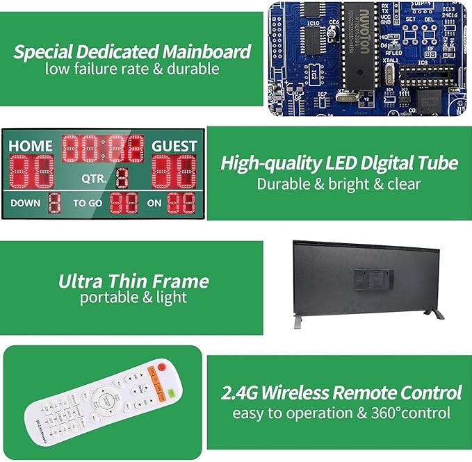 YZ LED Wireless Football Scoreboard, Electronic Scoreboard with Remote, Digital Scoreboard Football Score Keeper for Outdoor/Football Training/American Football Games/Rugby Ball