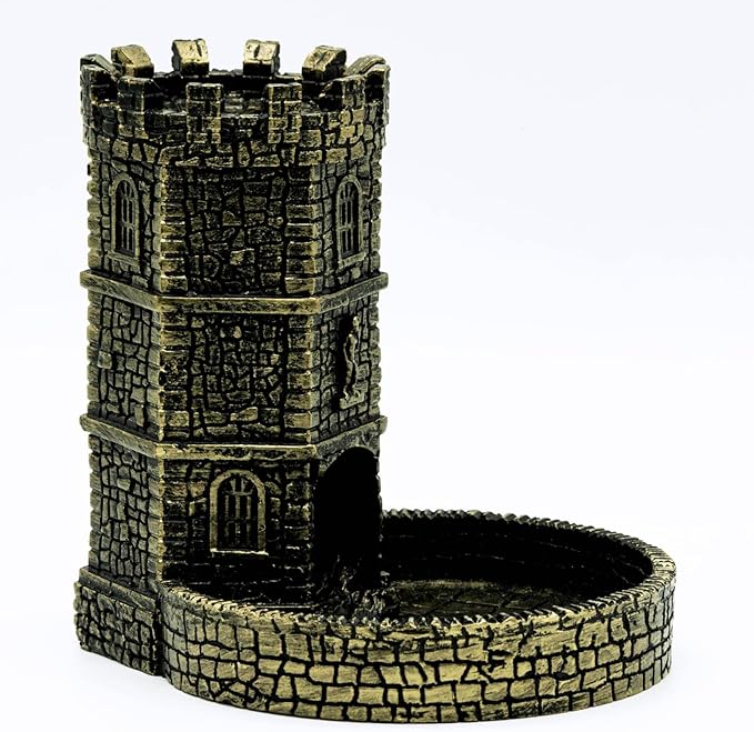 D&D Dice Tower, Castle Dice Rolling Tower for Role Playing Game | Easy Roller Perfect for DND Board Game and RPG (Ancient Golden)