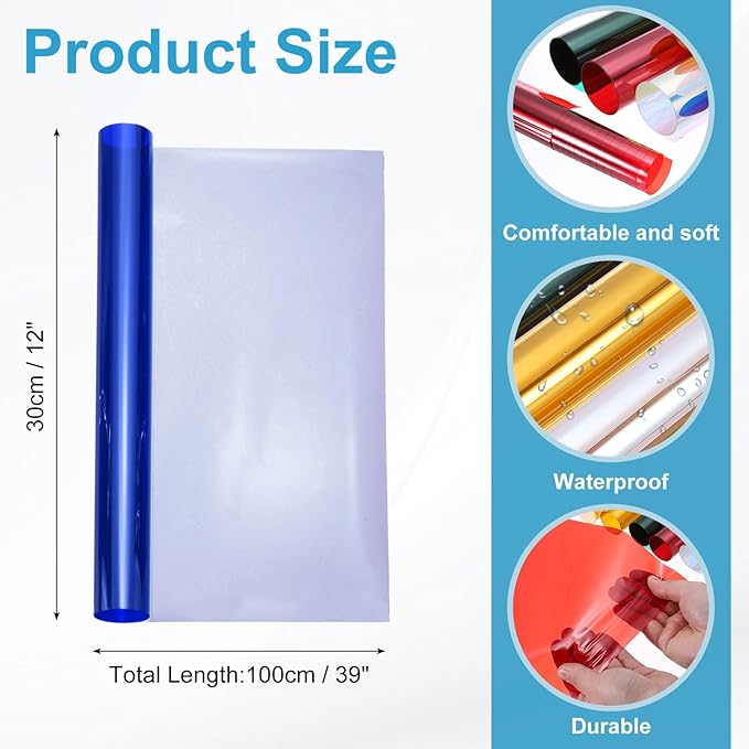MECCANIXITY Iridescent Window Film,12" x 39" Iridescent Holographic PVC Fabric Dichroic Film Clear Vinyl Paper Roll for DIY Craft Gift Wrapping Bag Decoration,Blue