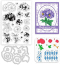 ORIGACH Geranium Layering Stencil Stamp and Die Set for Card Making, Flower Stencil Template Silicone Clear Stamps and Metal Die Sets for DIY Scrapbooking Photo Album Crafting