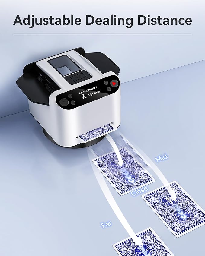Automatic Card Shuffler and Dealer 2-in-1, 2 Deck 360° Rotating Dealing Machine for 12 Players, 4 Drawing Remotes, Rechargeable Playing Card Shuffler Machine for UNO, Poker, Phase 10