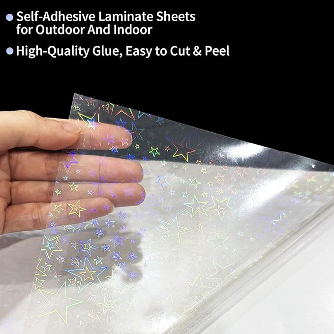 36 Sheets Holographic Sticker Paper,Holographic Laminate Sheets,A4 Size Clear Vinyl Sticker Sheets Self-Adhesive Rainbow Overlay Sheets with 6 Styles Mixed,11.7 x 8.3 Inches
