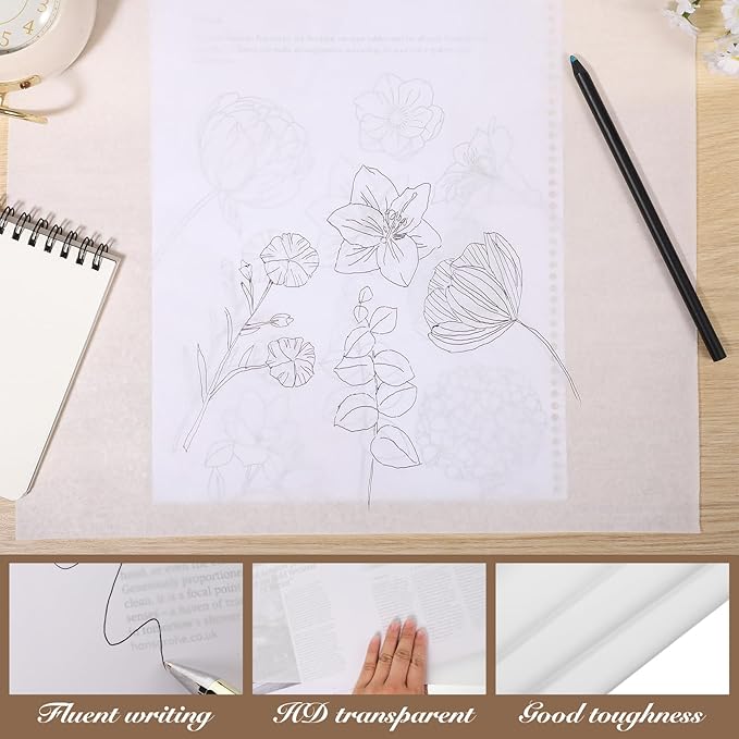 Tracing Paper Roll 12in x 75yd, White Trace Paper Pattern Paper Translucent Tracing Paper for Sewing, Drawing, Sketching, Gift Wrapping