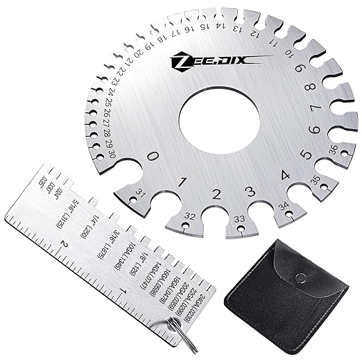 ZeeDix Wire Gauge Measuring Tool (2 Pcs) - Round Dual Sided Metal Sheet Gage & Metal Sheet Thickness Gauge, Stainless Sheet Wire Size Chart & Welding Measurement Tool