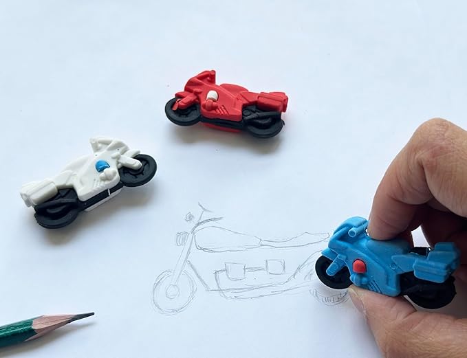 36 Pcs Pencil Eraser Set, 3D Cute Erasers for Kids, Children's Gifts, Party Favor, Classroom School Rewards (Motorcycle)