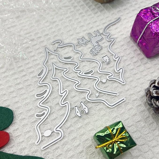 Festivals Metal Cutting Die for Scrapbooking, Christmas Cut Stencils for DIY Scrapbook Photo Album Decorative Paper Card, Card Making Supplies, Embossing (Tree & Fawn 6.1 x 4.2 in)