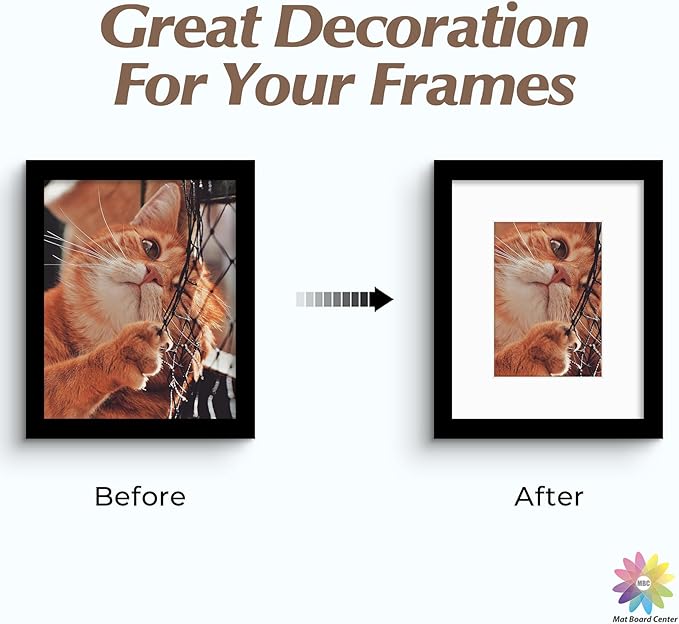 Mat Board Center, Pack of 25, 8x10 for 5x7 White Mats - Acid Free, 4-ply Thickness, White Core - for Pictures, Photos, Framing