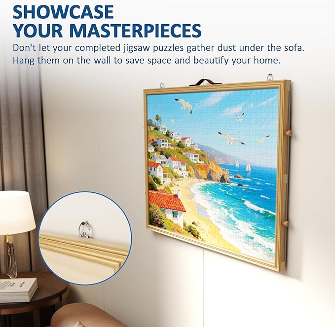 1500 Pcs Adjustable Jigsaw Puzzle Board with Drawers and Cover, 33.3"x24.3" Rotating Puzzle Table with Lazy Susan, Frame for Wall Art Display