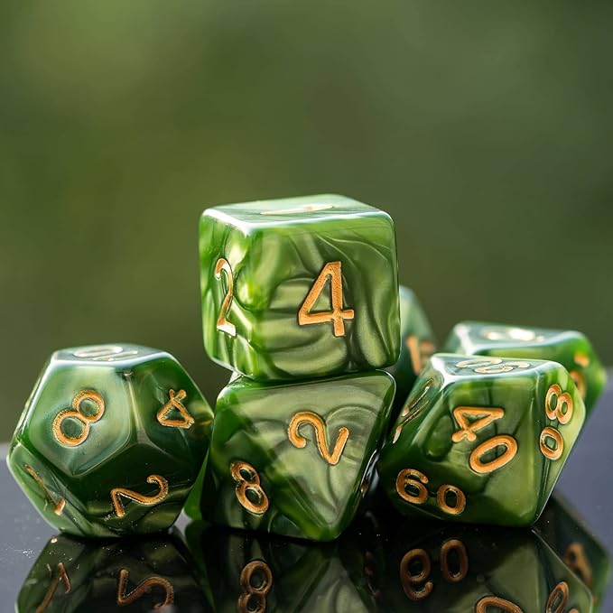 7-Die DND Dice Set Polyhedral Dice Set with a Leather Dice Bag, D&D Dice Set for Dungeons and Dragons, RPG Table Games (Green)