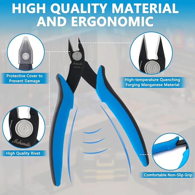 5.3" Wire Cutters for Crafting Flush Cutters 2 Pack Ultra Sharp Flush Cut Pliers for Jewelry Making, Diagonal Cutting Pliers for Models, Aluminum Wire, Jewelry, Plastic and Soft Copper Wire
