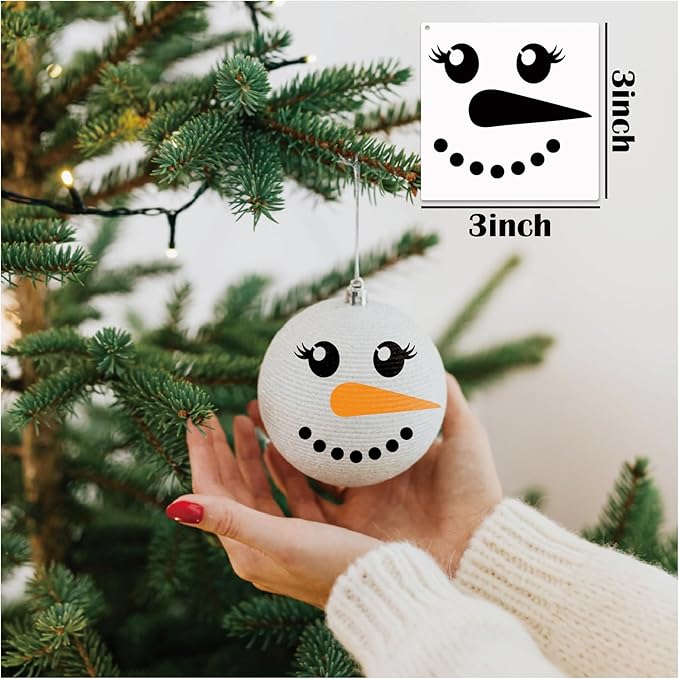 25pcs Christmas Snow Man Face Stencils for Crafts Reusable Drawing Stencil Small Ornament Stencils for Painting on Wood Christmas Balls Wall Home Decorations(25 Snowface 3in)