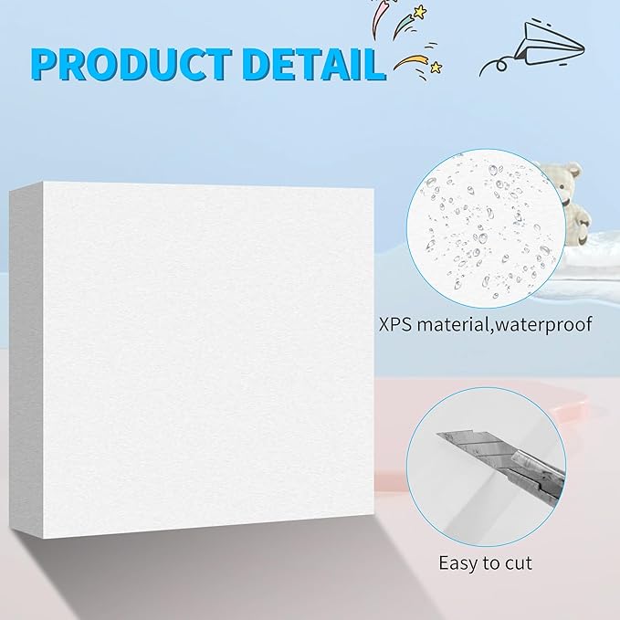 LuckyFoam White 4 Pack 12x12x2 inch Foam Sheets 2 Inch Thick Polystyrene Rectangles XPS Foam Board Craft for Insulating DIY Modeling Art Supplies