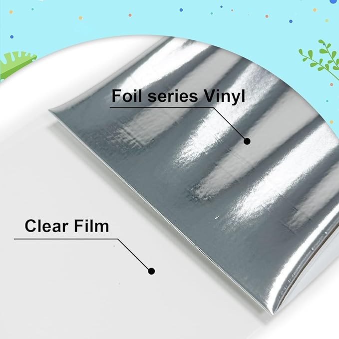 Metallic Silver Foil Heat Transfer Vinyl 12Inch*6Ft Bundle Chrome HTV Pack in Vibrant Colors for Stunning T-Shirt Designs! Perfect for DIY Heat Transfer Vinyl (Silverr, 12Inch*6Ft)