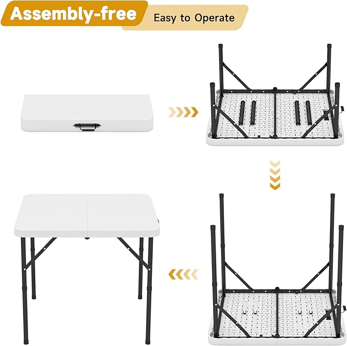 34" Square Folding Table, Portable Plastic Card Table with Handle and Removable Legs for Indoor Outdoor Picnic Party Dining Camping Wedding