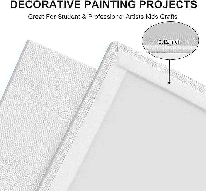 Canvas Panels 4x4 Inch 24-Pack, 10 oz Primed 100% Cotton White Blank Small Canvases for Painting, Square Flat Canvas Board for Oil Acrylics Watercolor & Tempera Paints
