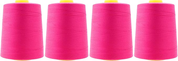 Mandala Crafts 4 Pack of Serger Threads Cones Spools - 20S/2 24000 Yards Polyester Hot Pink Threads for Sergers Machine and Overlock Quilting Sewing Machine
