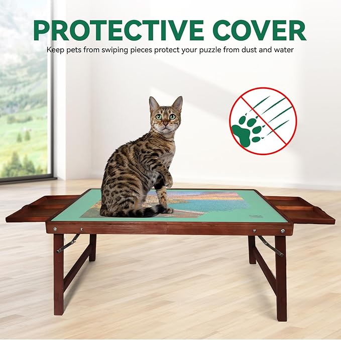 1000 Piece Puzzle Table with Legs, 29.7" x 22.2" Wooden Jigsaw Puzzle Board with Drawers, Cover & Felt, Portable Puzzle Table with Folding Legs for Adults and Teens, Christmas Birthday Gift