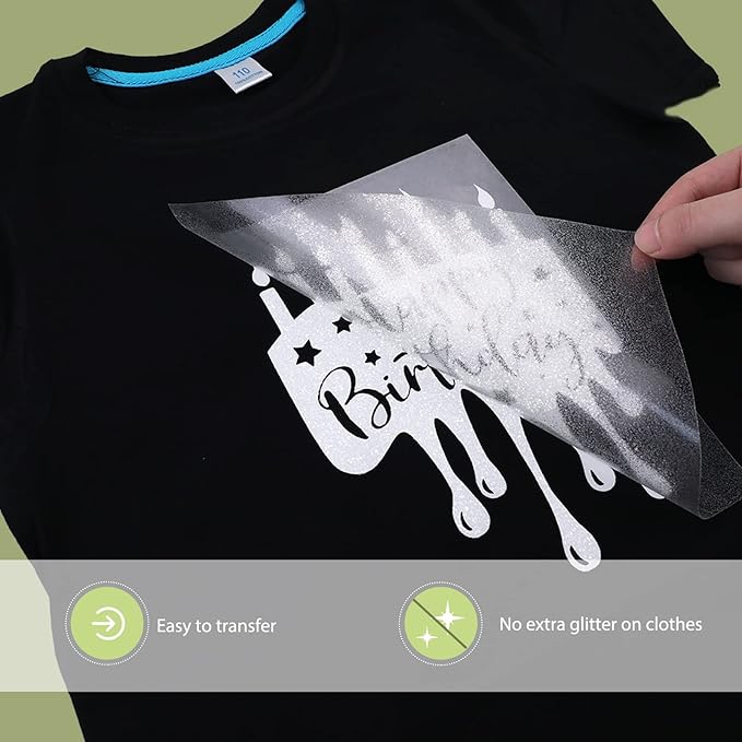 HTVRONT White Glitter HTV Vinyl - 10" x 8ft Heat Transfer Vinyl for T Shirts, Glitter Iron on Vinyl Compatible with Cricut Cutting Machine - Easy to Use for Custom T Shirts Design (White Glitter)
