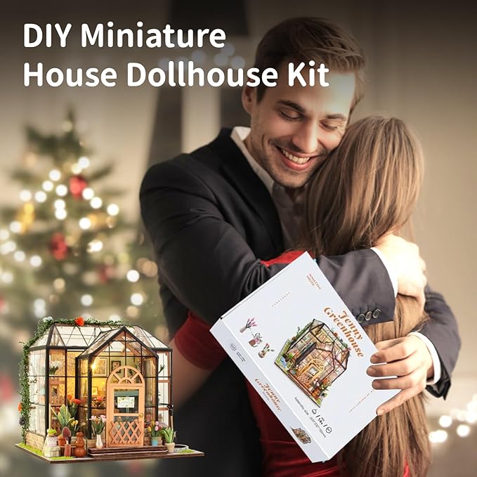 DIY Miniature House Kit, Miniature Kit with LED, Dollhouse Kit for Adults Teen, Mini House Building Kit for Birthday, Jenny Greenhouse