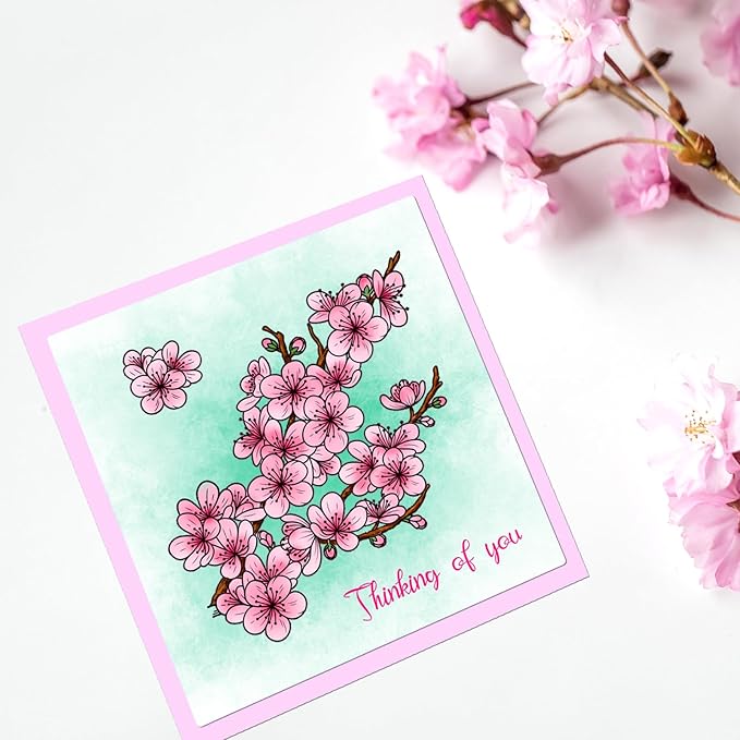 ORIGACH Realistic Winter Plum Blossom Stamps and Dies and Layering Coloring Stencil Set, Silicone Stamps Metal Die Cut and Flower Stencil Template for Card Making Scrapbooking DIY Crafting