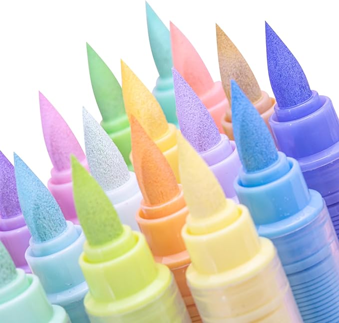 Guangna Acrylic Paint Markers 12 Colors, Skin Tone Series Set with Soft Brush Tip Water Based, Fine Tip Markers for Wood, Canvas, Rock Painting, Glass, Diy Crafts, Fabric Paint