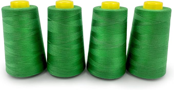 Tortoise 4 Cones of 3000 Yards Each Spool Thread for All Purpose, Serger, Overlock, Quilting, Sewing Machine - 100% Polyester - 40S/2 Green