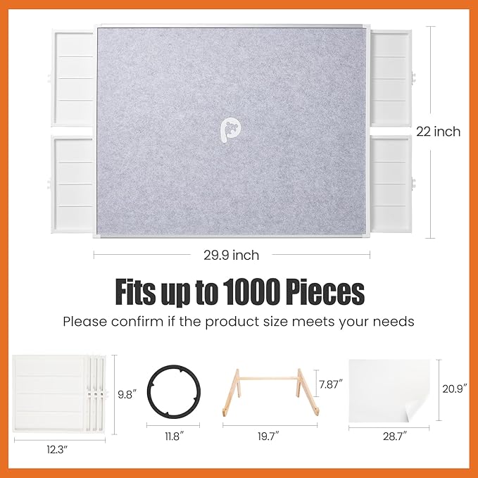 Rotating Puzzle Board with Drawers and Cover, Dual-Sided Portable Jigsaw Puzzle Table,Tilt&Lazy Susan,Gift for mom Adults (Gray, 1000-piece)