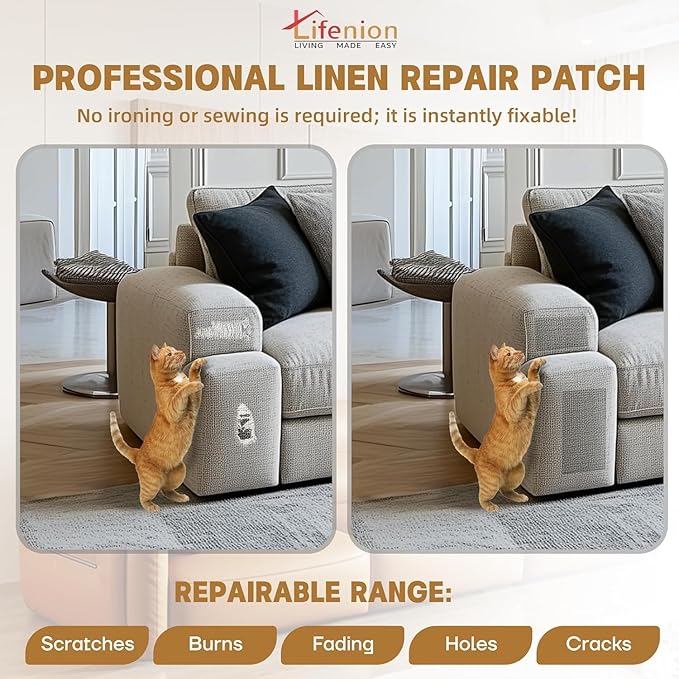 Fabric Repair Patches, Linen Self-Adhesive Fabric Repair Tape, Strong Sticky Linen Patch for Sofas, Tote Bags, Clothing, Car Seats, Furniture（Blue Gray, 3.5X79 inch）