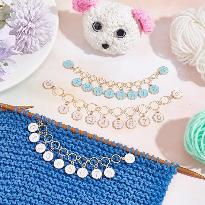NBEADS 2 Pcs 0-9 Enamel Number Knitting Row Counter Chains, Alloy Stitch Markers Row Counting Accessories for Knitting Crochet Tracking Project Progress