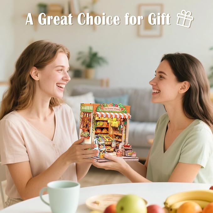 CUTEBEE Book Nook Kit - DIY Miniature House Dollhouse Kit for Adults, Booknook Tiny House Bookshelf Decor 3D Wooden Puzzle Model Building Set, Gifts for Family and Friends (The Greens’ Grocery)